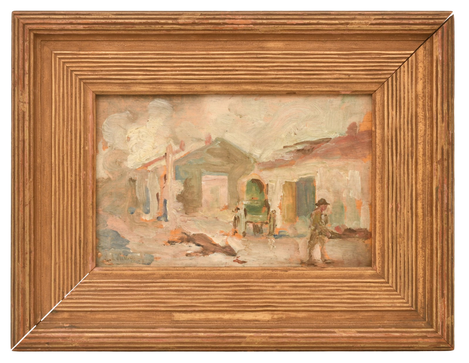Samuel Johnson Woolf (American, 1880-1964), "Seicheprey": Samuel Johnson Woolf (American, 1880-1964) "Seicheprey" oil on board signed "S.J. Woolf" (lower left) 4 1/2 x 7 inches (board) 8 x 10 1/2 inches (frame) Provenance: Private Collection, New Jersey