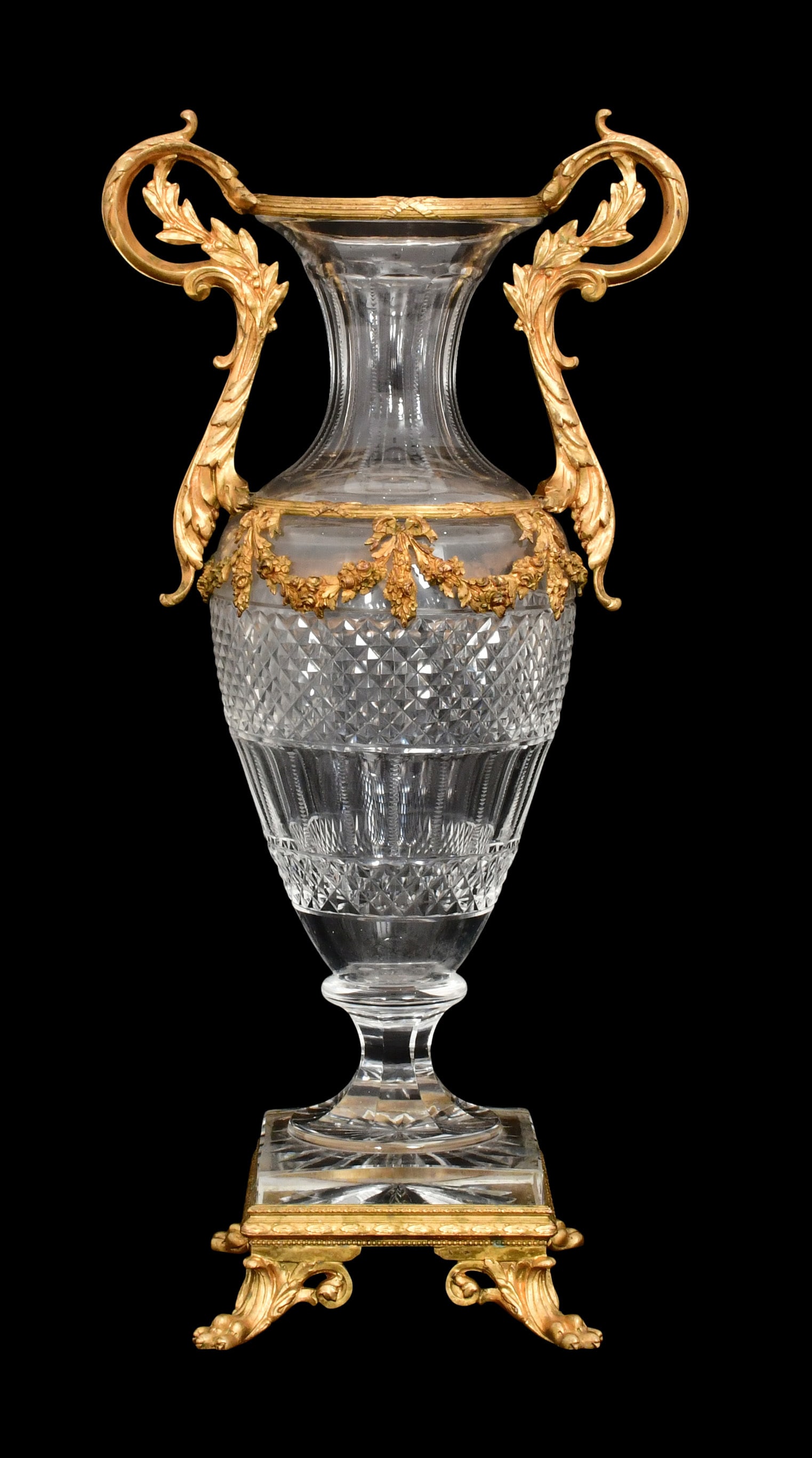 French Gilt Bronze-Mounted Cut Glass Vase: French Gilt Bronze-Mounted Cut Glass Vase late 19th century 17 x 8 x 6 inches Provenance: Private Collection, New York