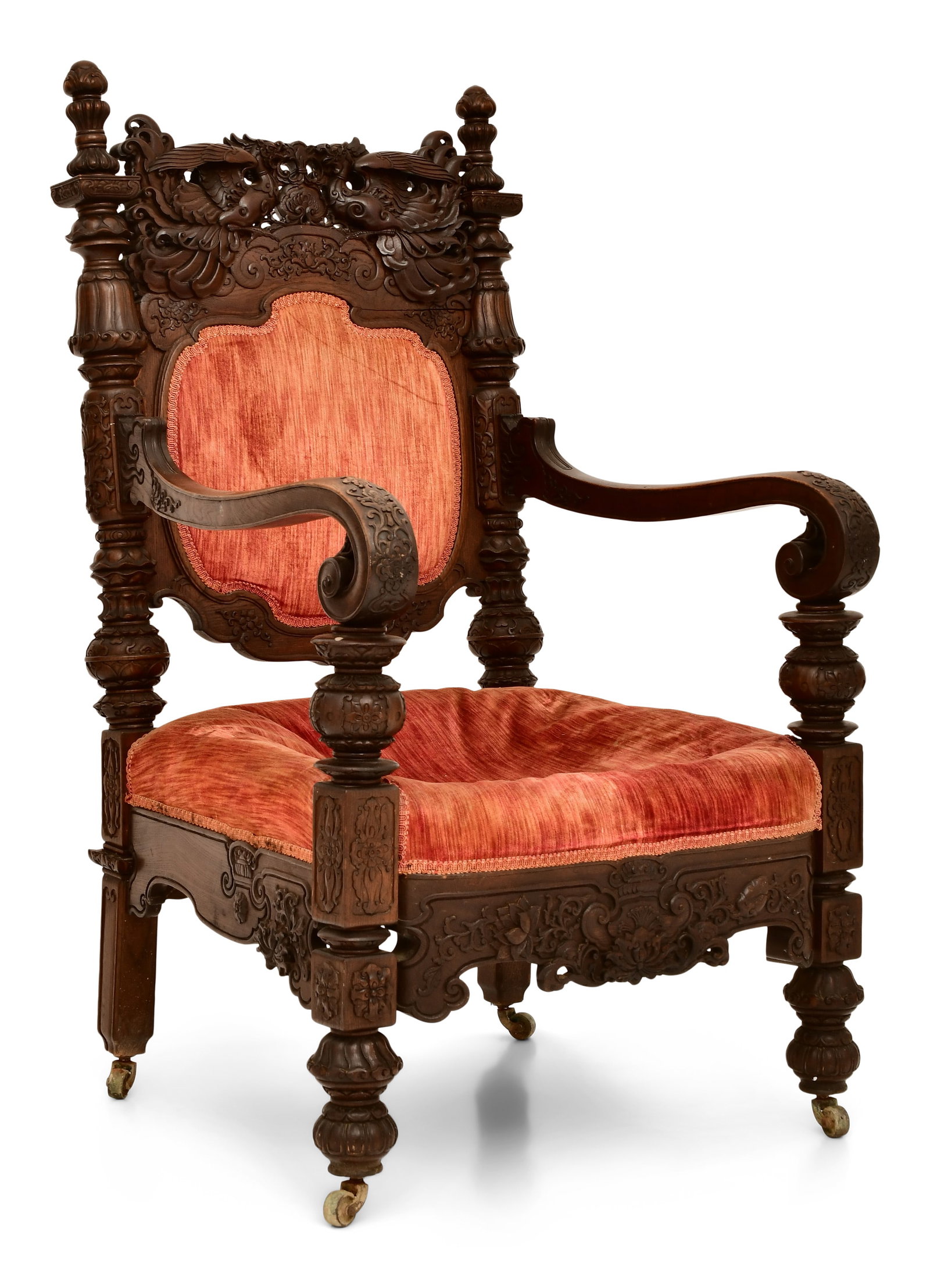 American Asian-Style Carved Walnut Armchair (1 of 7)