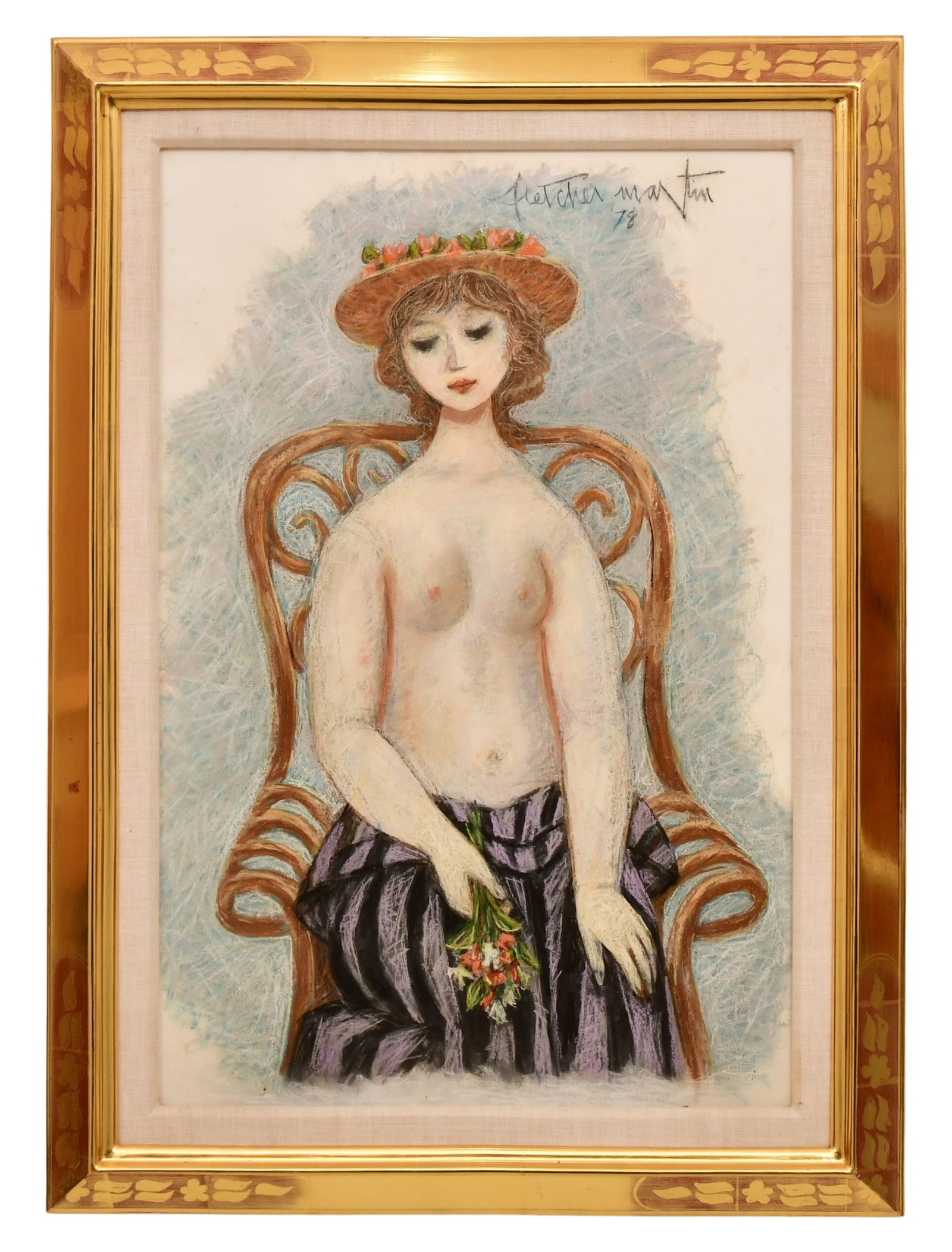 Fletcher Martin (American, 1904-1979), "Girl with Small Bouquet": Fletcher Martin (American, 1904-1979) "Girl with Small Bouquet" pastel signed and dated "Fletcher Martin, 78" (upper right); and inscribed on verso 29 1/4 x 19 /4 inches (sight) 36 1/4 x 26 1/4