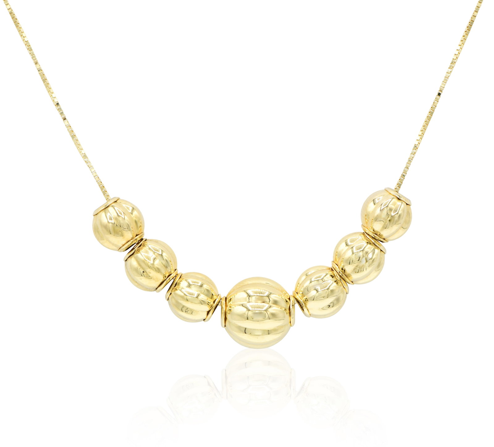 18K Yellow Gold Graduated Bead Italian Necklace: 18K Yellow Gold Graduated Bead Italian Necklace • 17 3/4 inches (length) • 4.7 dwt (total weight) Provenance: Important Private Collection Other Notes: Fontaine's Auction Gallery can