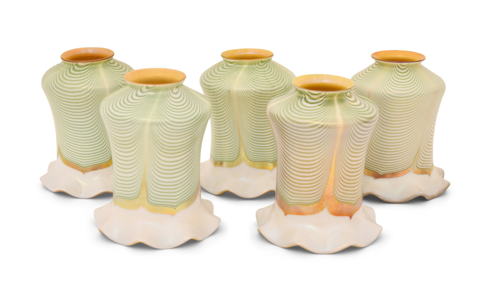 A Set of Five Attr. Fostoria Art Glass "Pulled Feather" Shades (1 of 2)