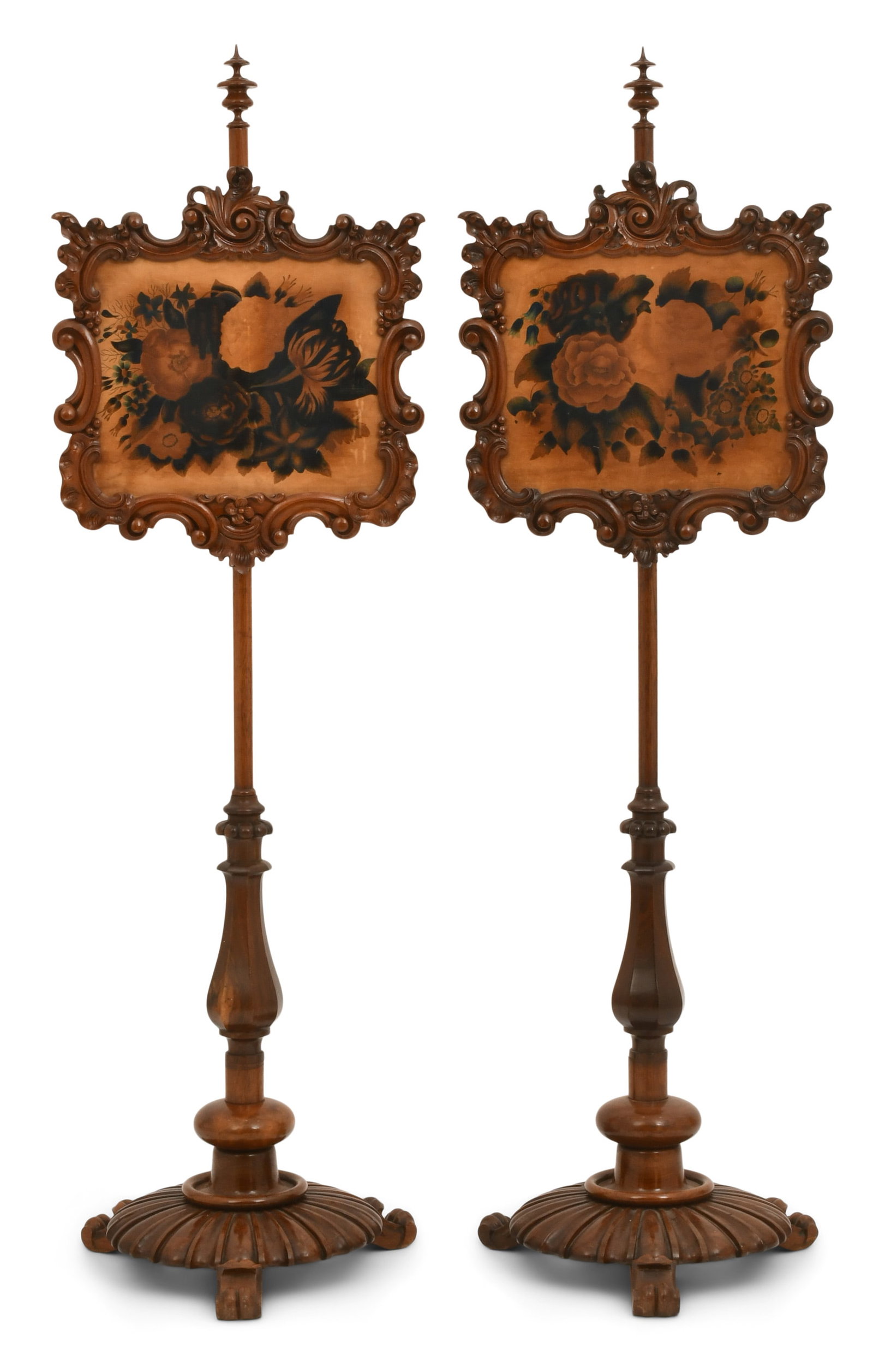 Pair of American Victorian Rosewood & Needlepoint Fireplace Screens: A Pair of American Victorian Rosewood & Needlepoint Fireplace Screens circa 1860 55 x 15 x 14 1/2 inches Provenance: Property from a Northeast Collector