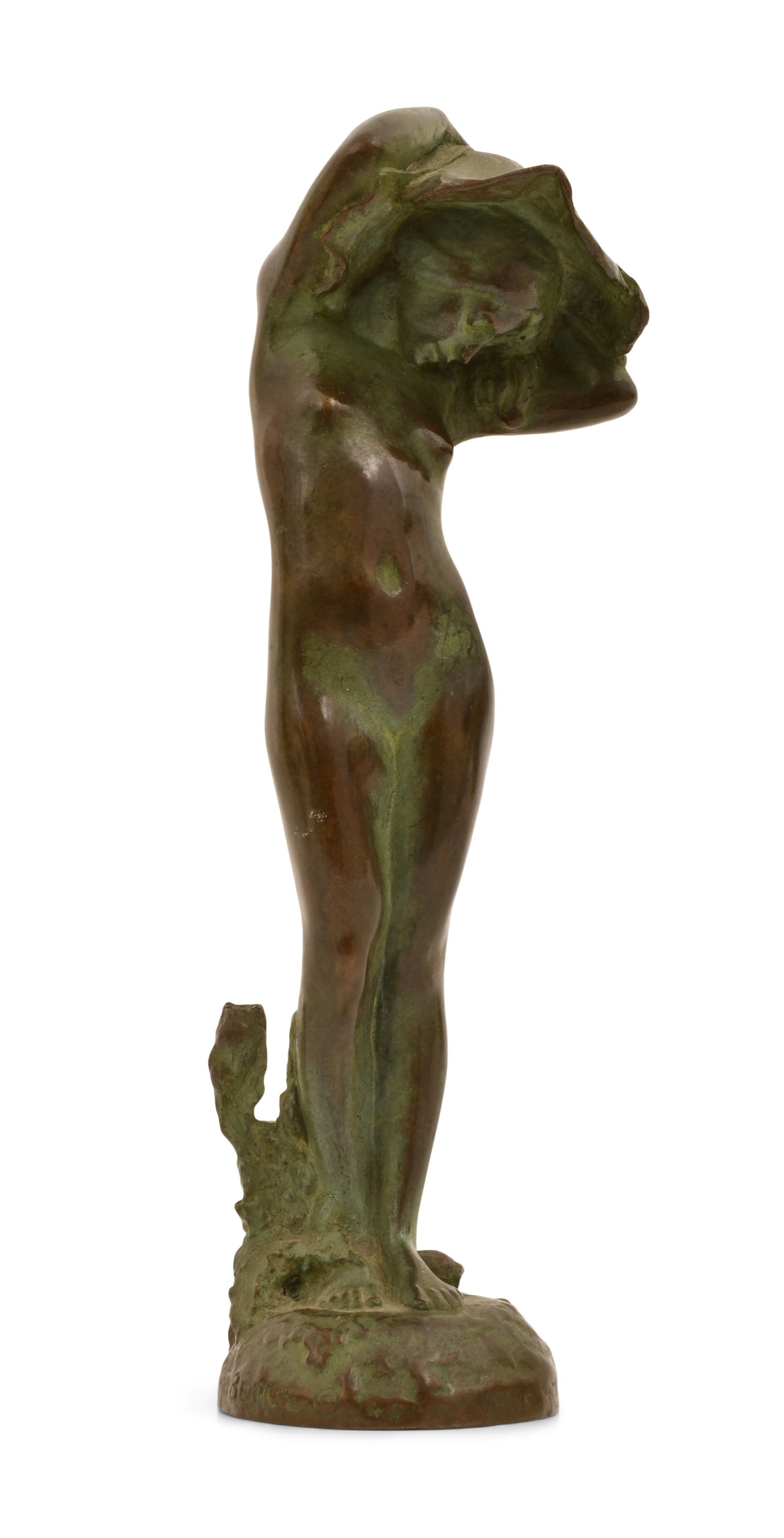 Edward Berge (American, 1876-1924), Nymph with Poppy, Cast by Gorham Co.: Edward Berge (American, 1876-1924) Nymph with Poppy patinated bronze marked "Berge / Gorham Co. Founders" 8 x 2 1/2 inches Provenance: The Estate of Steve Hohener, North Carolina Other Notes: