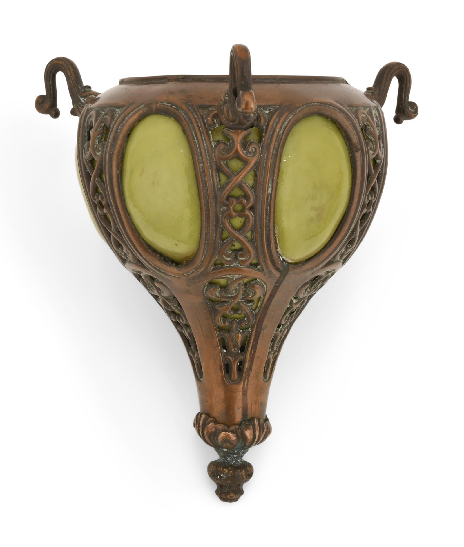 Art Nouveau Bronze & Glass Pendant Light: Art Nouveau Bronze & Glass Pendant Light early 20th century 9 x 8 inches