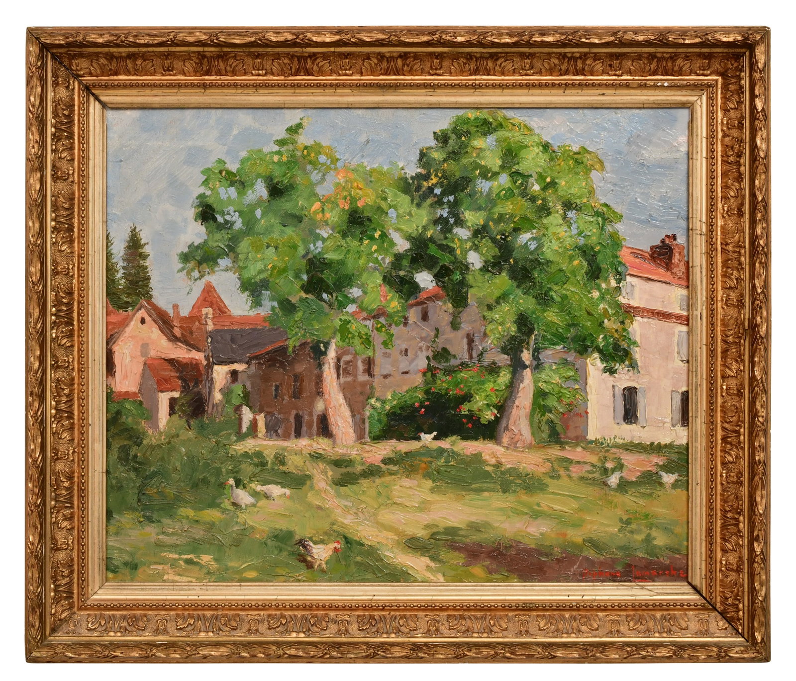 Stephane Lamarche (French, 19th Century), Village Scene: Stephane Lamarche (French, 19th Century) Village Scene oil on board signed "Stephane Lamarche" (lower right) 13 1/2 x 16 1/2 inches (board) 17 1/2 x 20 1/2 inches (frame) Provenance: Private