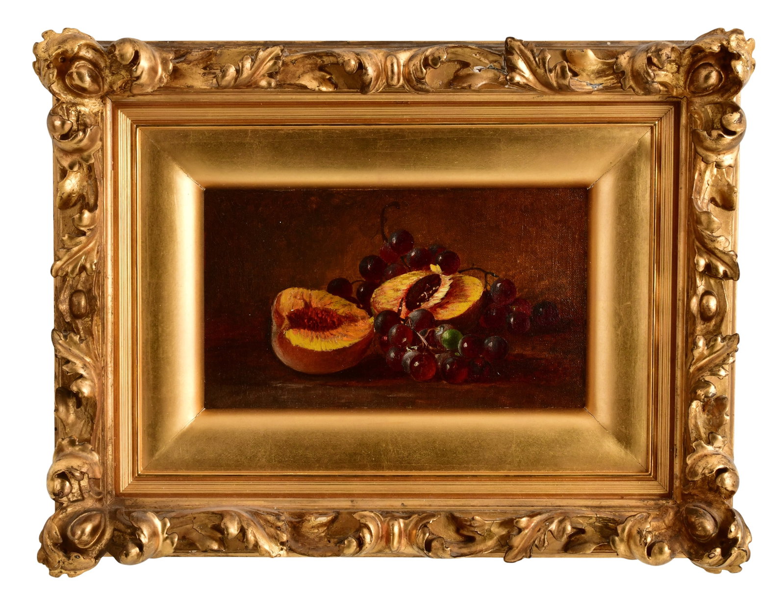 Attr. Andrew John Henry Way (American, 1826-1888), Still Life with Fruit: Attributed to Andrew John Henry Way (American, 1826-1888) Still Life with Fruit oil on canvas laid on board 6 x 10 1/4 inches (board) 13 x 17 inches (frame) Provenance: The Estate of Steve Hohener,