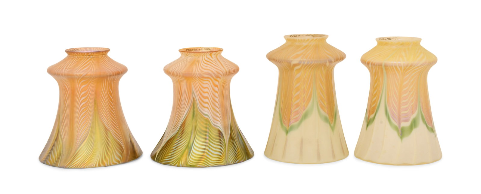 Two Pairs of Quezal Art Glass Decorated Shades (1 of 5)