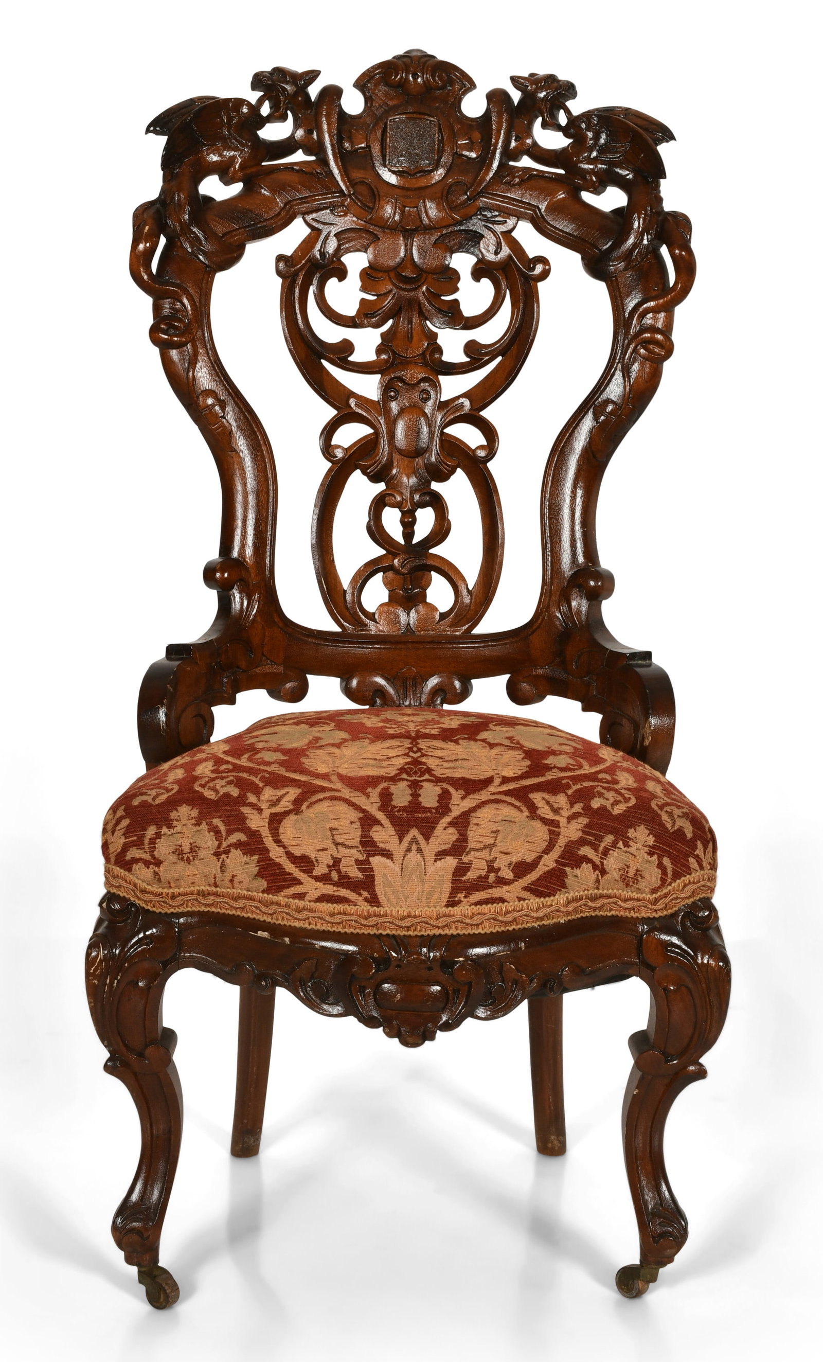 American Rococo Revival Walnut Chair with Griffins: American Rococo Revival Walnut Chair with Griffins late 19th century 41 x 20 1/2 x 20 inches