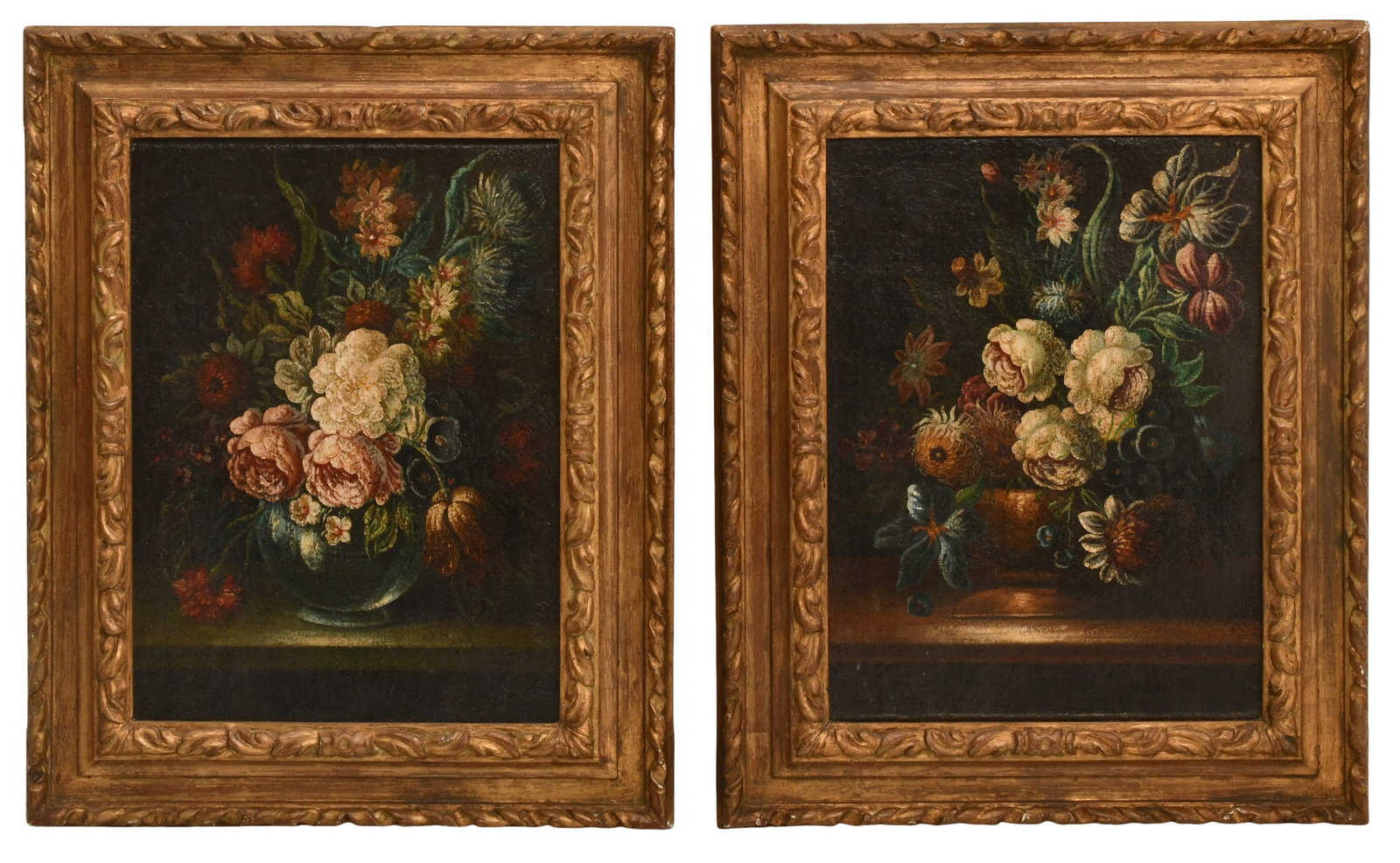 A Pair of Still Life Paintings with Floral Bouquets: A Pair of Still Life Paintings with Floral Bouquets 19th century 16 x 12 inches (canvas) 22 x 17 1/2 inches (frame) Provenance: Private Collection, New York