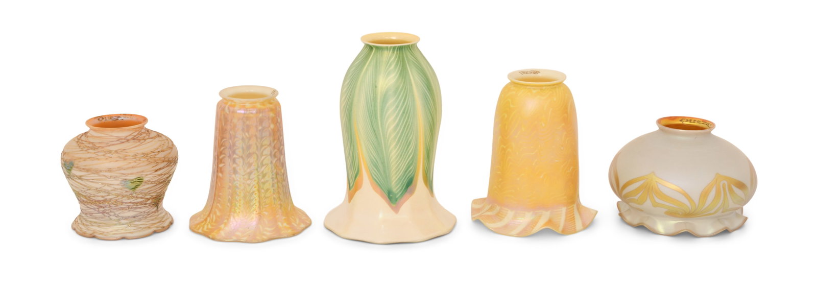 Five Quezal Art Glass Decorated Shades (1 of 4)