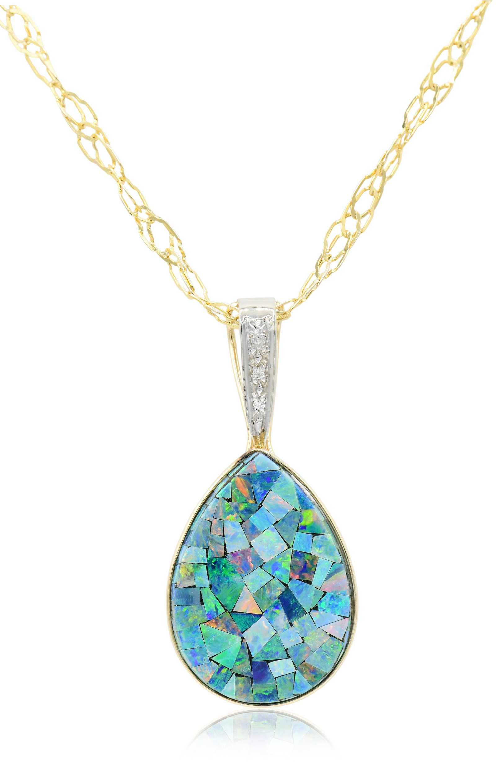 14K Yellow Gold, Mosaic Opal & Diamond Necklace (1 of 4)