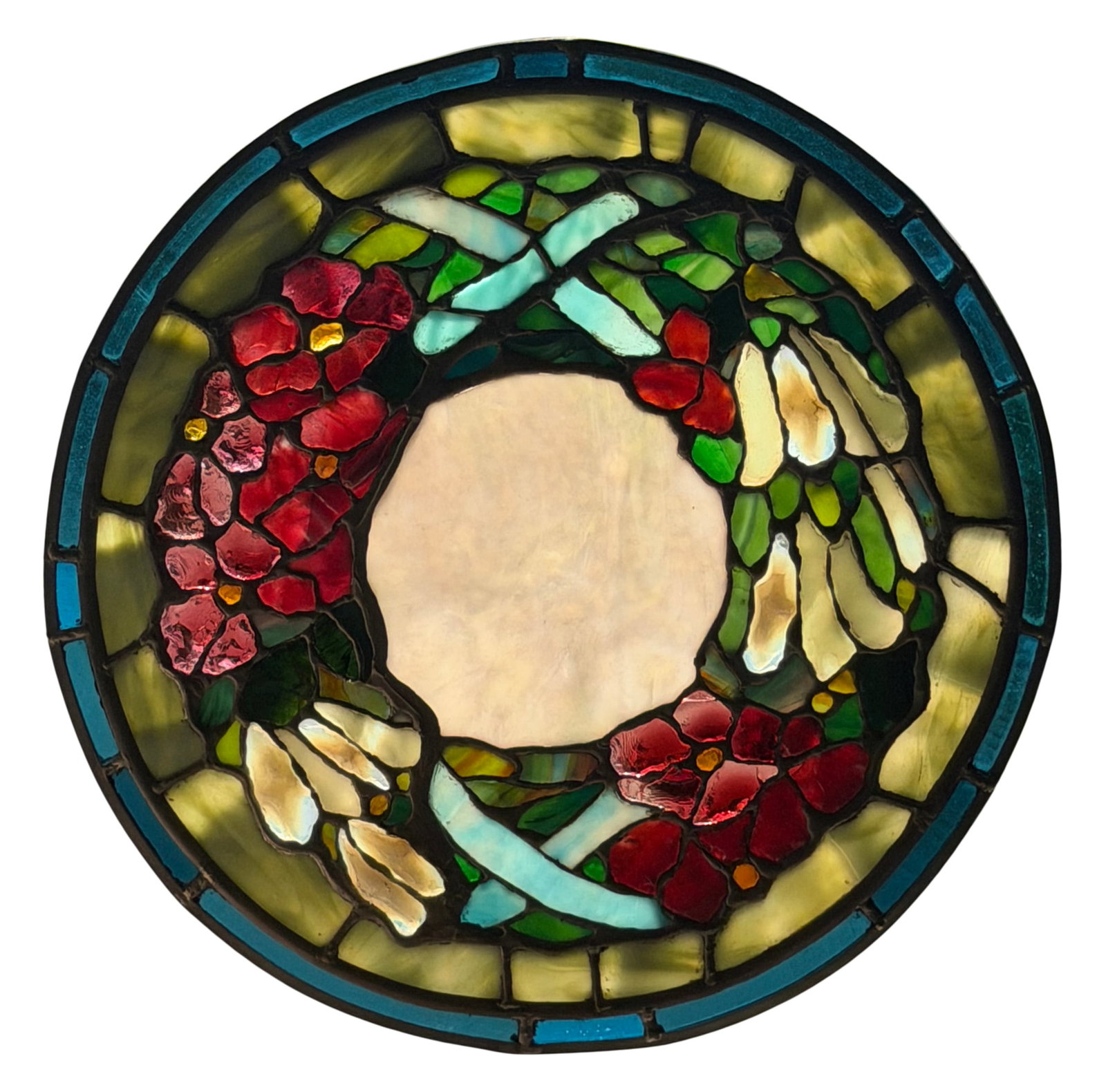 American Leaded Glass Floral Wreath Medallion Window (1 of 6)