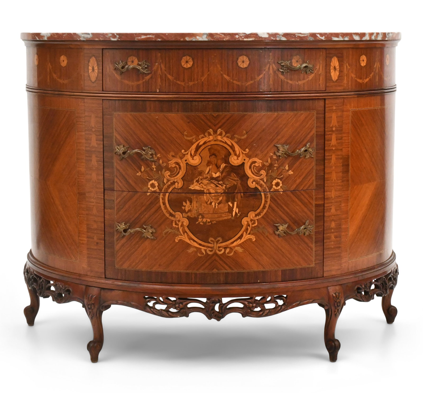 French Demilune Inlaid Commode with Marble Top (1 of 6)