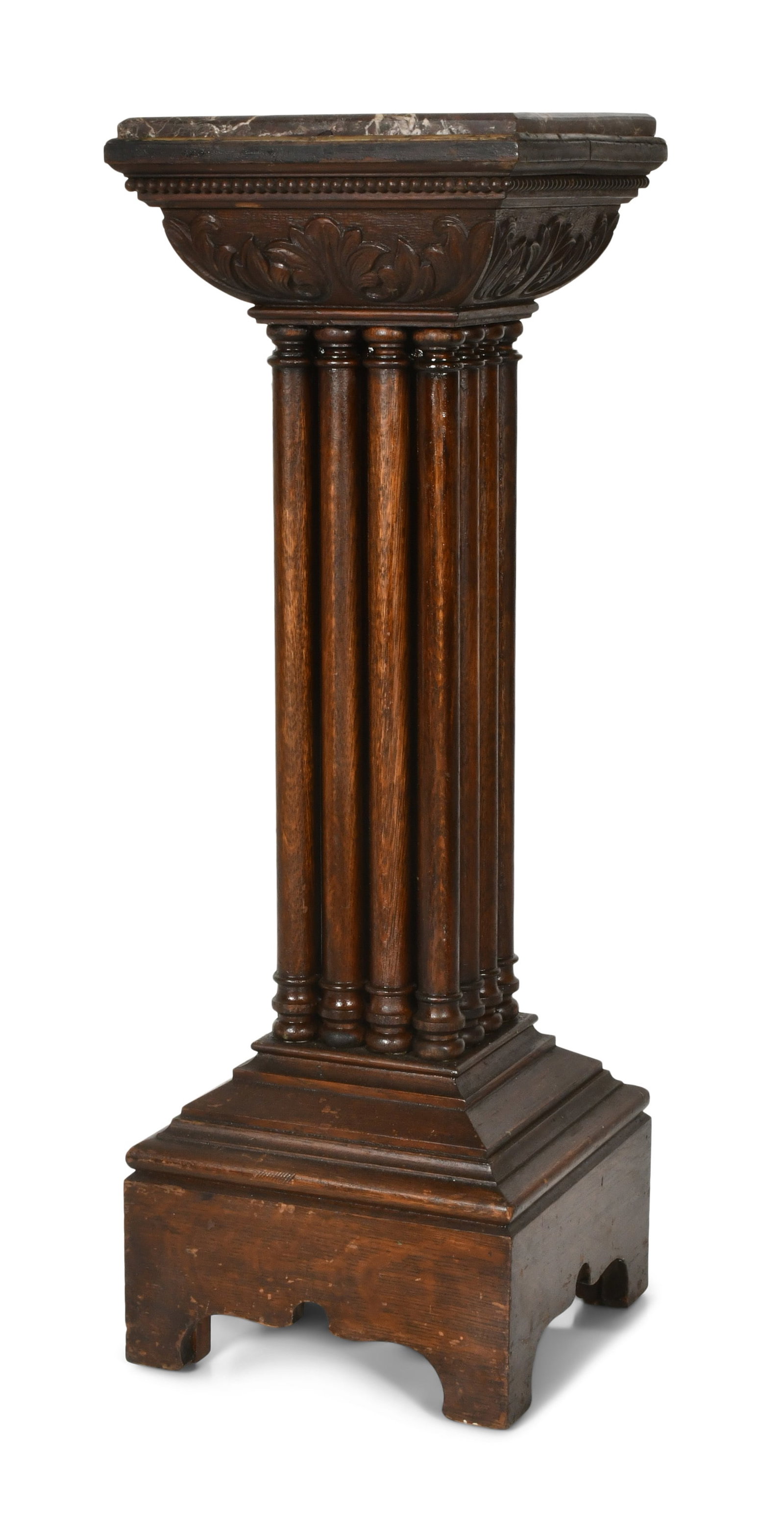 American Carved Oak Pedestal with Marble Top (1 of 5)