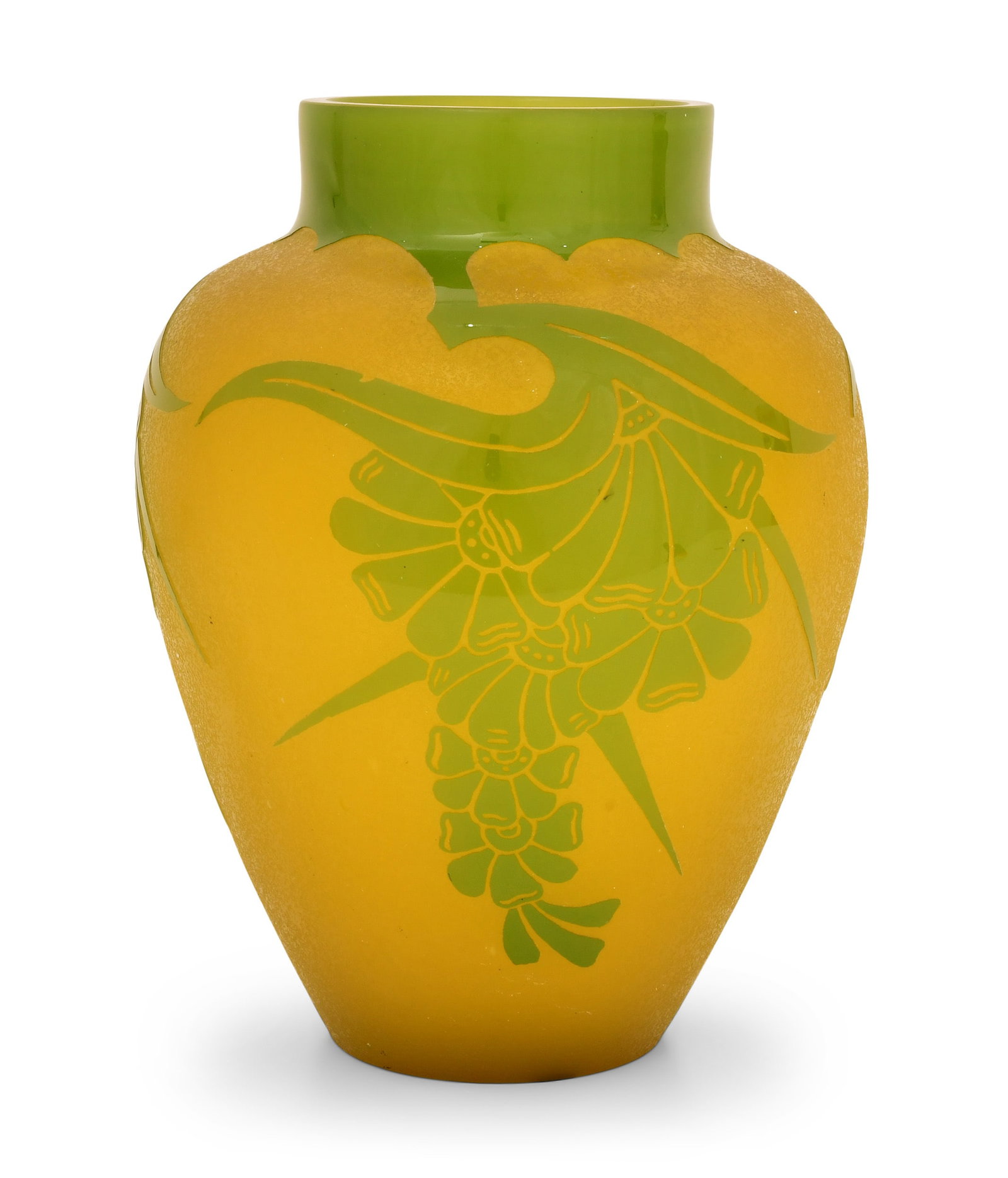 Steuben Acid Cut Back Glass Floral Vase: Steuben Glass Works (Corning, New York, est. 1930) Floral Vase circa 1910 acid cut back glass unsigned 9 1/2 x 7 1/4 inches Provenance: Private Collection, Massachusetts