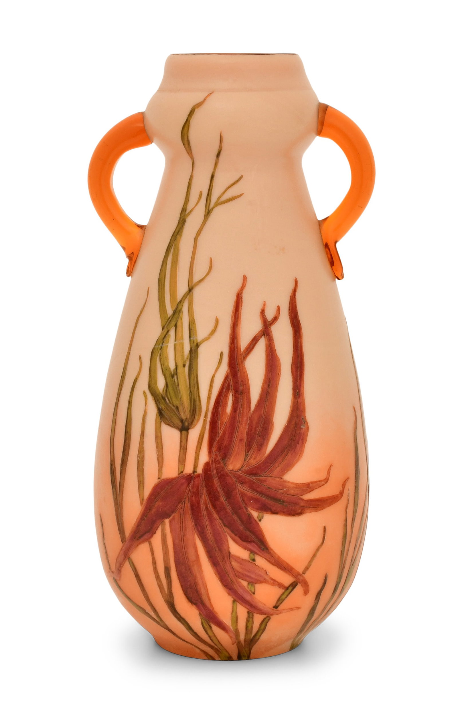Legras Enameled Cameo Glass Aquatic Two-Handled Vase (1 of 4)