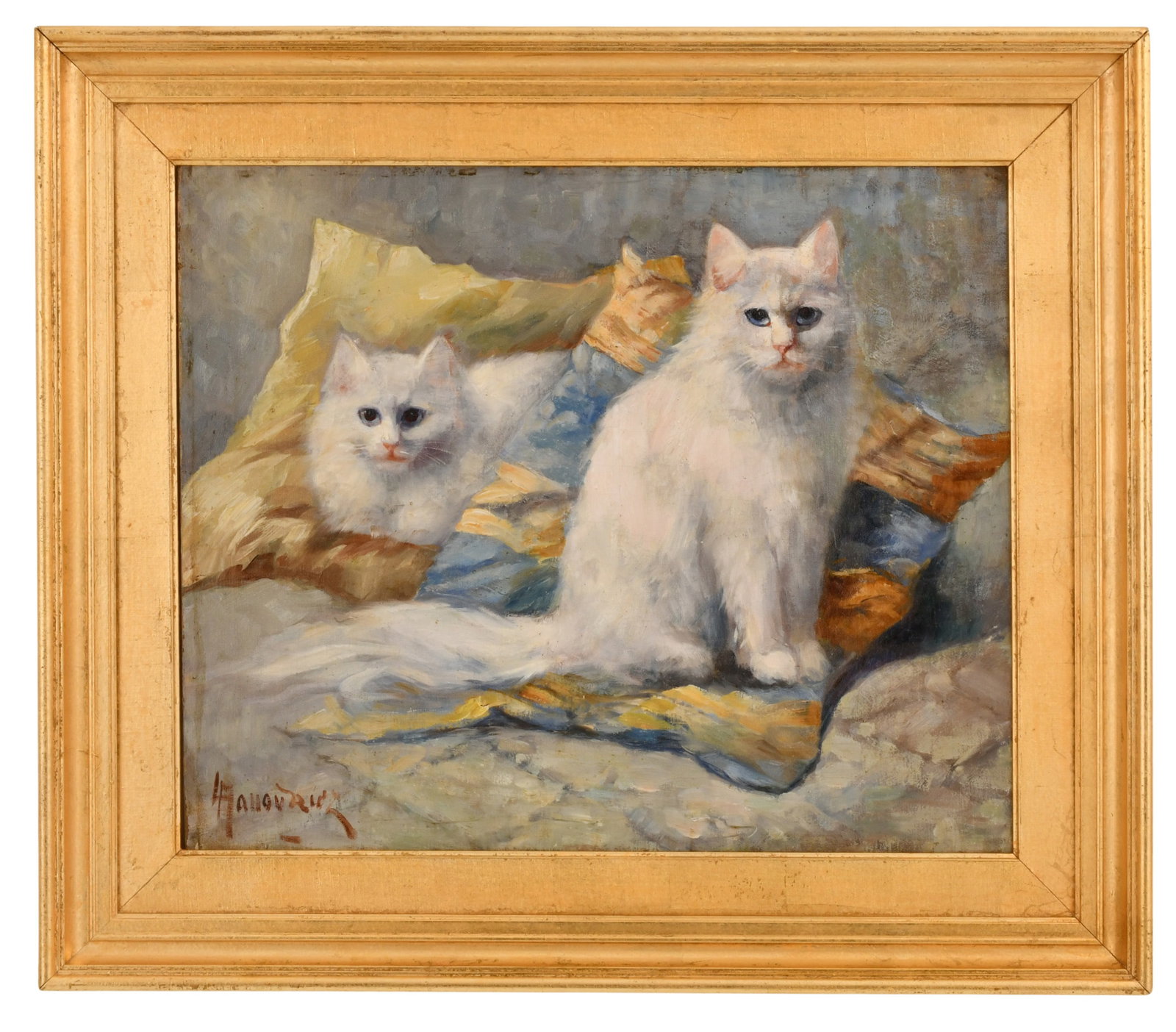 L. Manouriez, Two Cats, Oil on Canvas, Late 19th Century: L. Manouriez, Two Cats, Oil on Canvas, Late 19th Century 20 x 24 inches (canvas) 27 x 31 inches (frame) Provenance: Private Collection, Massachusetts