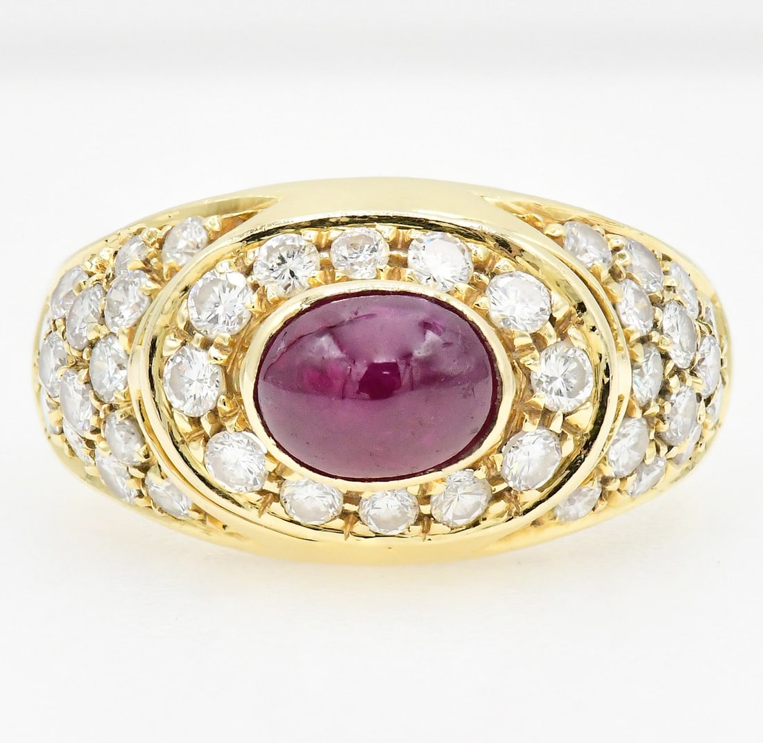 18K Yellow Gold, Ruby & Diamond Ring - 2