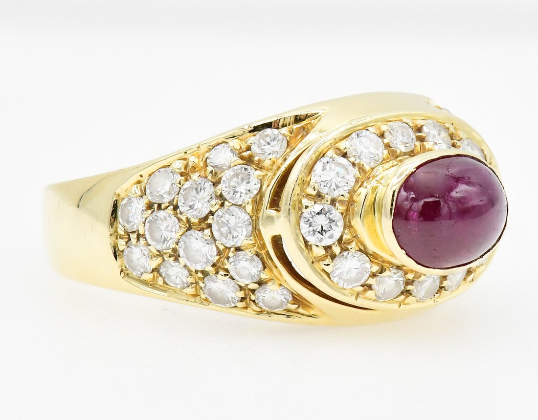 18K Yellow Gold, Ruby & Diamond Ring - 4