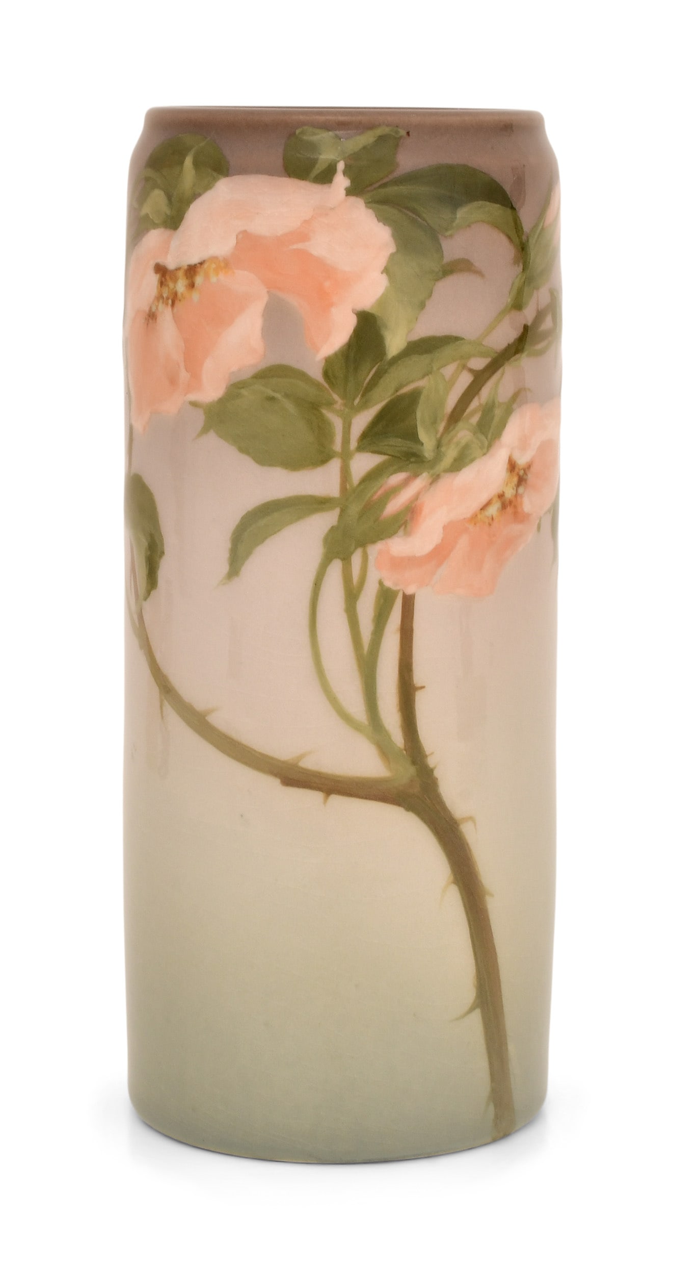 Rookwood Pottery Iris Glaze Floral Vase, Decorated by Ed Diers: Rookwood Pottery Company Decorated by Ed Diers Iris Glaze Floral Vase circa 1905 glazed earthenware impressed with firm's mark, 952D, W, and artist signed 8 1/4 x 3 1/2 inches Provenance: Private C