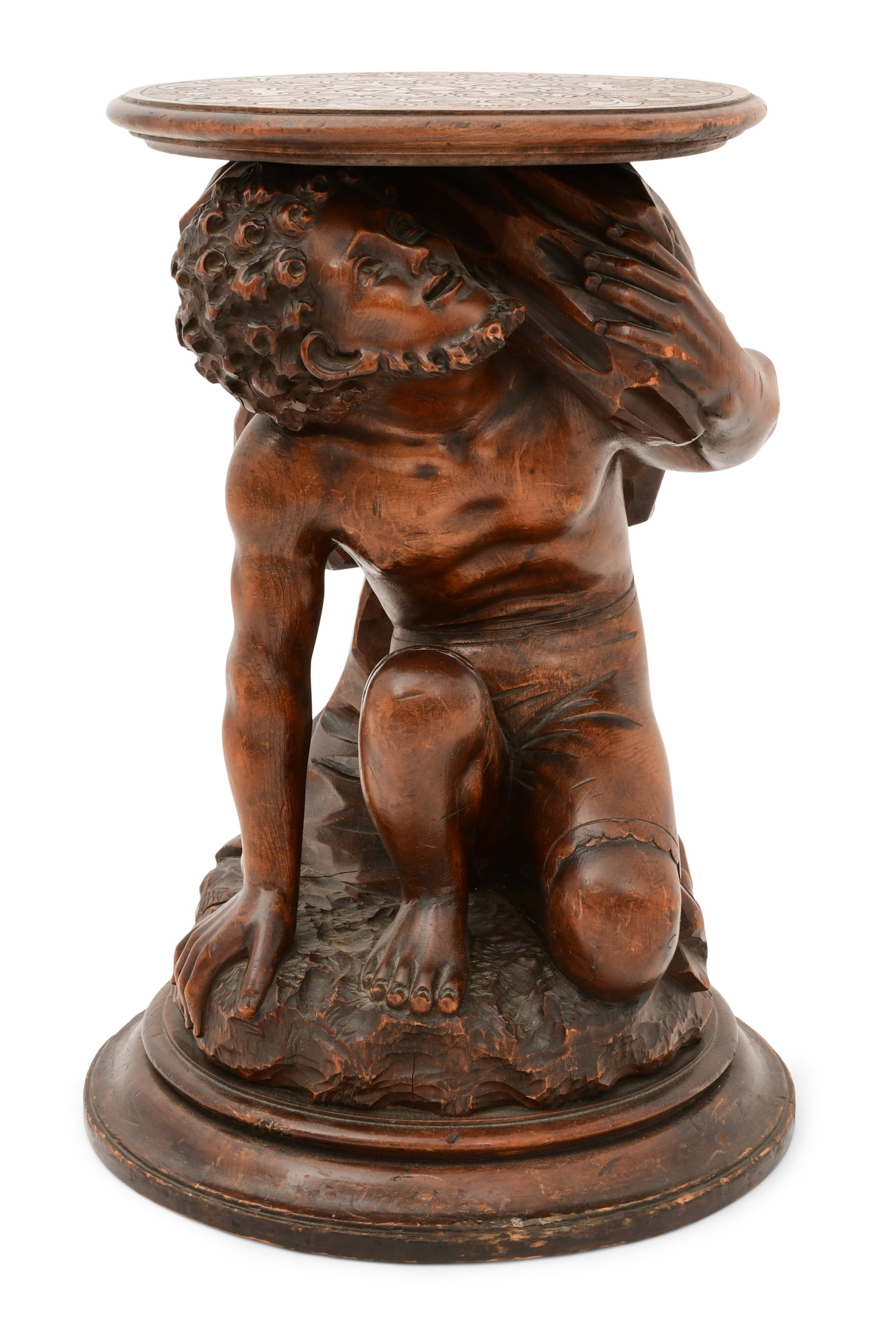 Italian Carved Fruitwood Figural Pedestal: Italian Carved Fruitwood Figural Pedestal late 19th century 20 1/2 x 14 1/2 inches Provenance: Property from a Northeast Collector