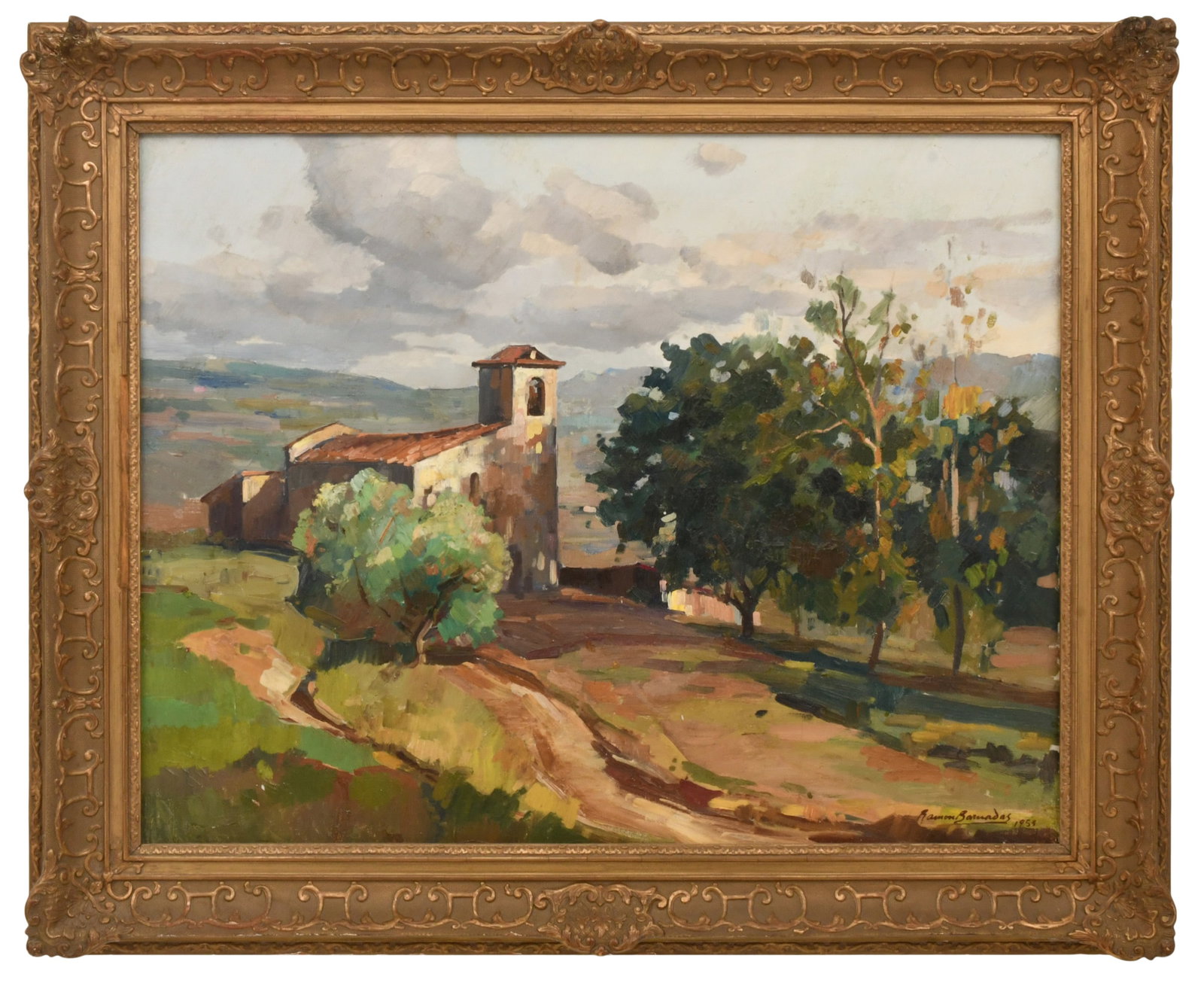 Ramon Barnadas (Spanish, 1909-1981), Rural Landscape: Ramon Barnadas (Spanish, 1909-1981) Rural Landscape oil on canvas signed and dated "Ramon Barnadas, 1953" (lower right) 25 1/2 x 32 inches (canvas) 32 x 39 inches (frame) Provenance: Private