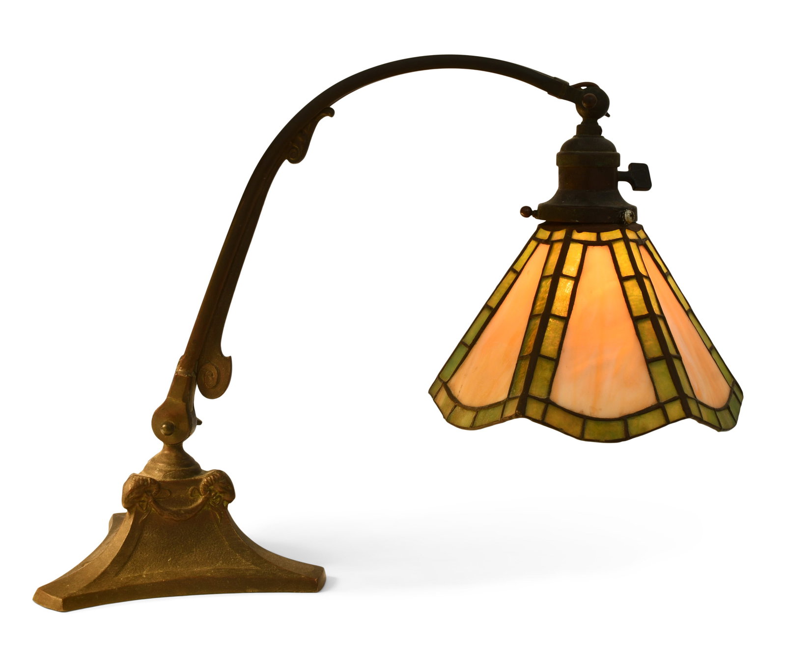 Handel Leaded Glass Desk Lamp: Handel Company (Connecticut/New York, 1885-1936) Desk Lamp circa 1915 leaded glass, patinated metal 14 x 14 1/2 x 8 inches