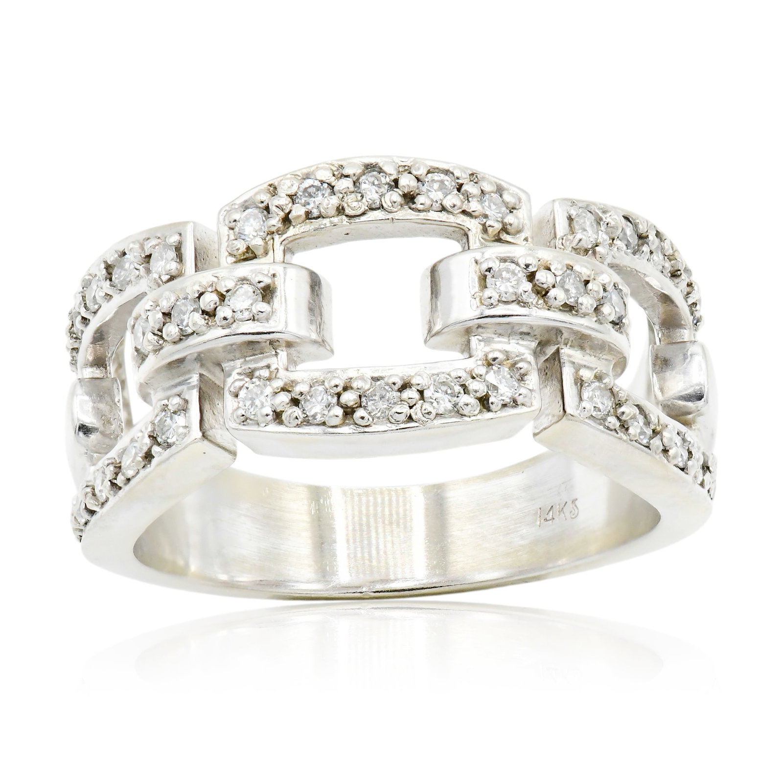 14K White Gold & Diamond Ring: 14K White Gold & Diamond Ring • set with round brilliant diamonds weighing a total of 0.36 carats • 7 (ring size) • 4.8 dwt (total weight) Provenance: Private Collection, Massachuset