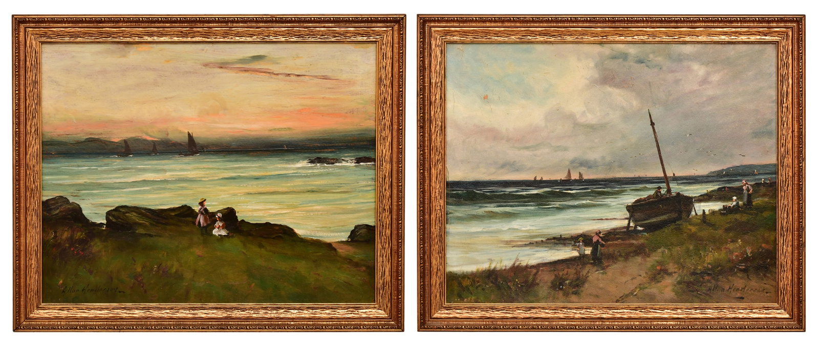 Allan Henderson (English, 19th Century), Two Coastal Landscapes: Allan Henderson (English, 19th Century) Two Coastal Landscapes oil on board each signed "Allan Henderson" 14 x 17 3/4 inches (board) 16 3/4 x 20 1/4 inches (frame)