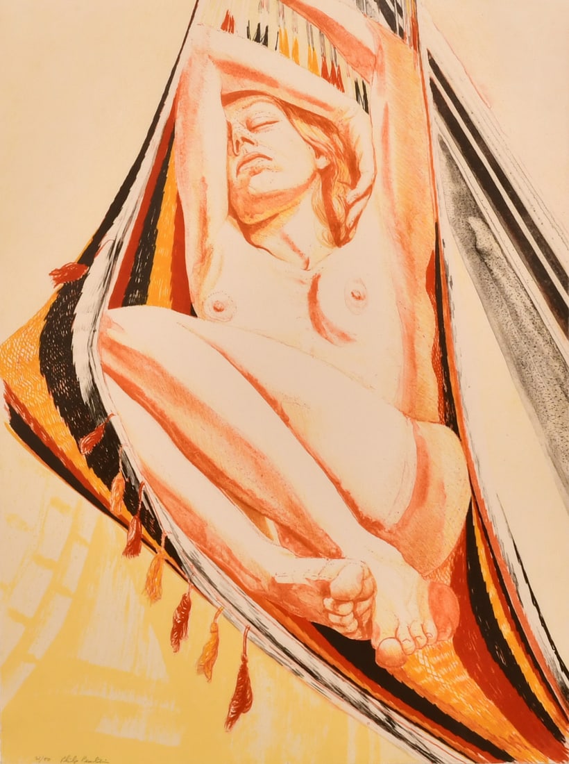 Philip Pearlstein (American, 1924-2022), Female Nude on Hammock: Philip Pearlstein (American, 1924-2022) Female Nude on Hammock lithograph signed and numbered "Philip Pearlstein, 21/50" (lower left) 30 x 22 1/2 inches (sight) 40 x 32 1/2 inches (frame) Provenanc