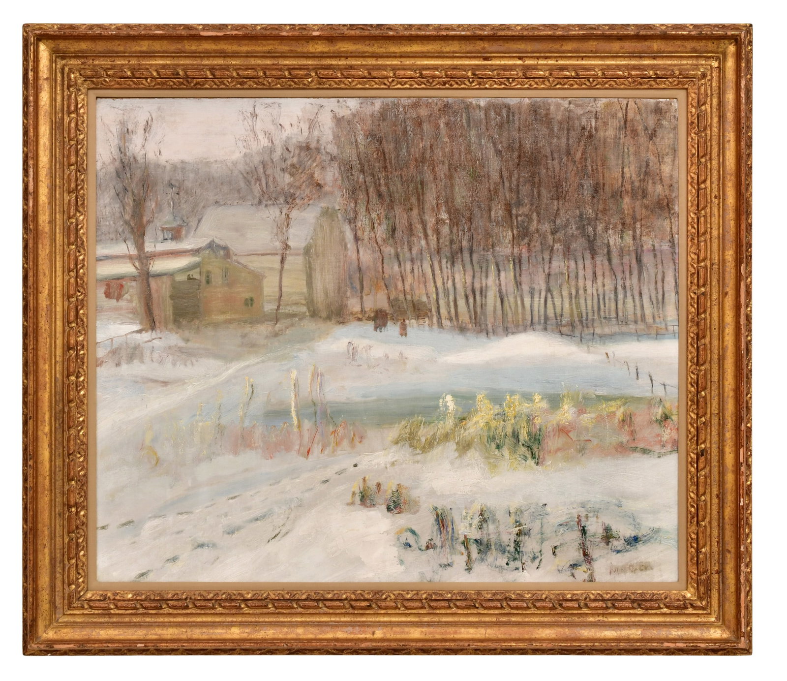 Charles Mager (American, 1878-1956), Winter Landscape, Fort Lee, New Jersey: Charles Mager (American, 1878-1956) Winter Landscape, Fort Lee, New Jersey oil on canvas signed "Mager" (lower right) 23 1/2 x 28 1/2 inches (canvas) 30 x 35 inches (frame) Provenance: Private Coll