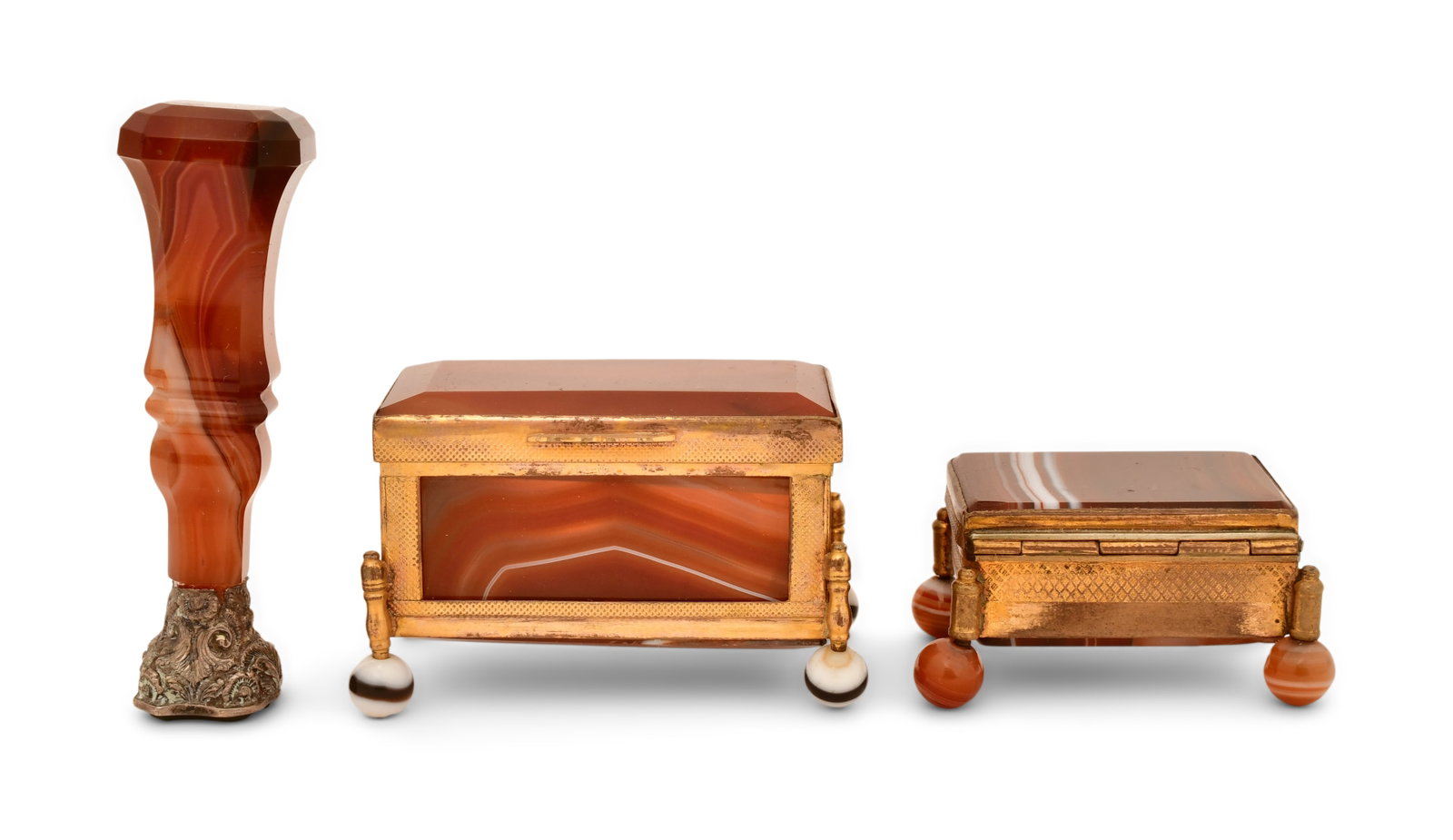 Two Gilt Metal-Mounted Agate Hinged Boxes and Wax Seal (1 of 5)