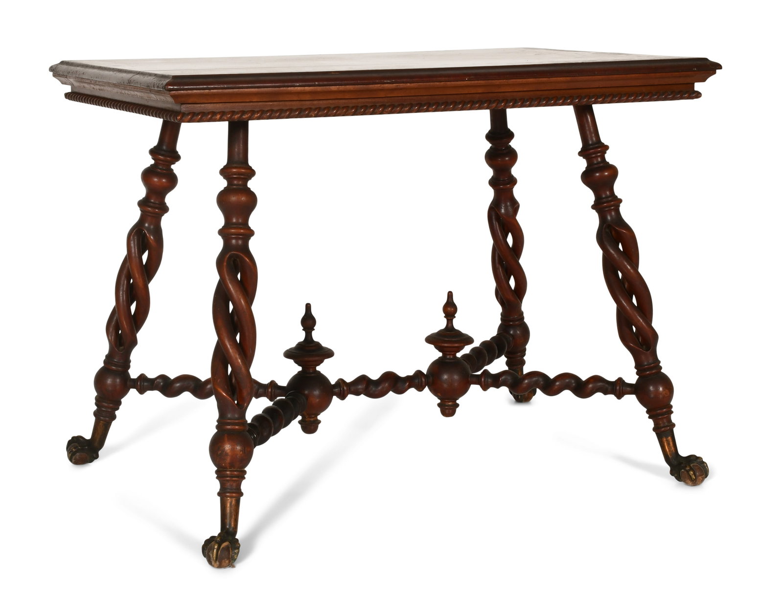 Merklen Brothers Mahogany Library Table: Merklen Brothers Mahogany Library Table late 19th century with bronze claw feet 28 1/2 x 36 x 26 inches Provenance: Private Collection, Massachusetts