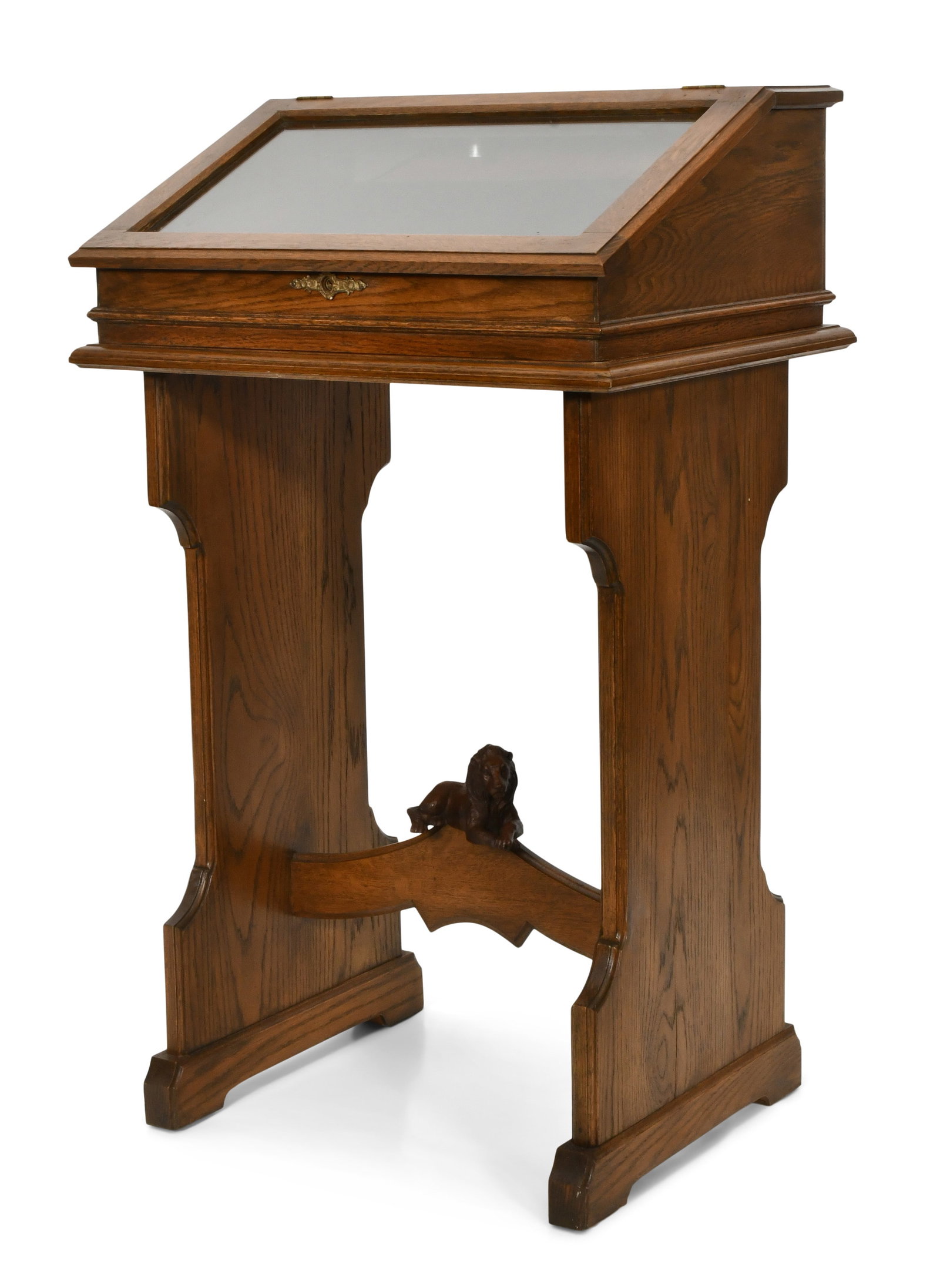 American Arts & Crafts Oak Display Case with Lion (1 of 5)