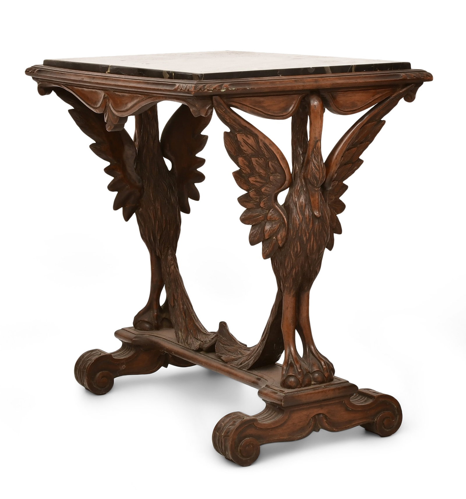 Carved Walnut Swan Table with Marble Top (1 of 1)
