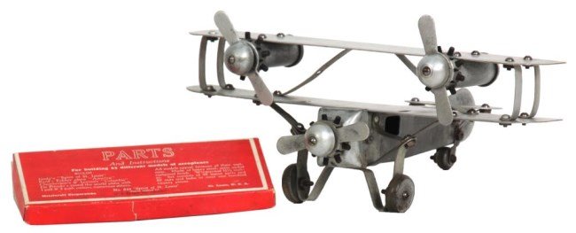 Metalcraft Spirit of St. Louis Model Plane: Metalcraft Spirit of St. Louis Model Plane. Model No. 810, The Spirit of St. Louis airplane made of pressed steel in a satin nickel finish with wood wheels, fully assembled model plane kit. Stamped ��