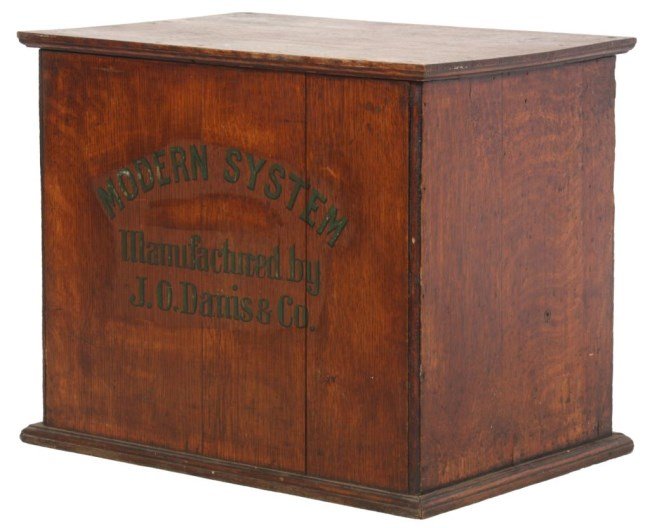 23 Drawer Oak Typesetter Cabinet: 23 Drawer Oak Typesetter Cabinet. Oak case has 23 drawers with a block front design and turned brass pulls; the cabinet is missing it’s front doors. Worn and used condition, overcoated original fini