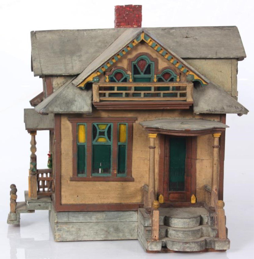 Hand Made Gothic Bird House: Hand Made Gothic Bird House. Beautiful bird house, two story home with balcony in the front, overhanging roof at the front door with stairs, columns and spindled railings with side door on the right s