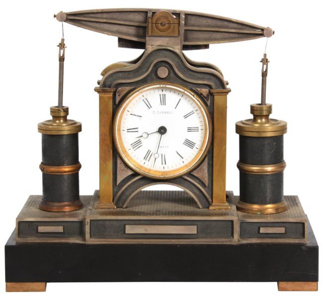 Guilmet Beam Engine French Industrial Clock: Guilmet Beam Engine French Industrial Clock. This time only spring driven timepiece is wound from the back, the movement is marked "Medaille Dor - G L T - Paris" and numbered 241. It has a 2 in. porce