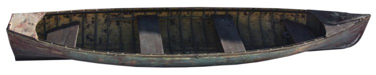 196 in. Long Wooden Canoe: 196 in. Long Wooden Canoe. Has 4 plank seats and nice old paint. Measures 16 ft. 4 in. long. From the Dakota collection.