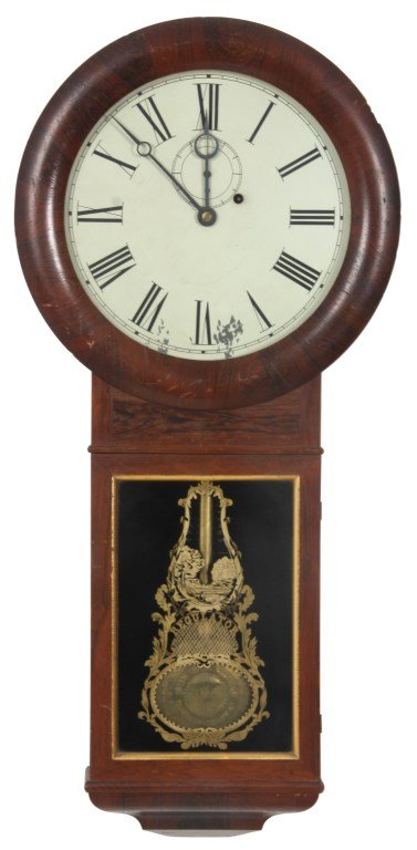 Early Seth Thomas No. 2 Rosewood Regulator: Early Seth Thomas No. 2 Rosewood Regulator. Original 12 in. painted metal dial has black Roman hour numerals, sub seconds dial and open moon hands; brass spring driven 8 day time only movement has Gra
