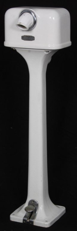 Sani-Dri Vintage Restroom Hand Dryer: Sani-Dri Vintage Restroom Hand Dryer. Iron and white porcelain floor model electric restroom hand dryer has blower and warming coils in the motor; by the Chicago Hardware Foundry Co. and inspected wit