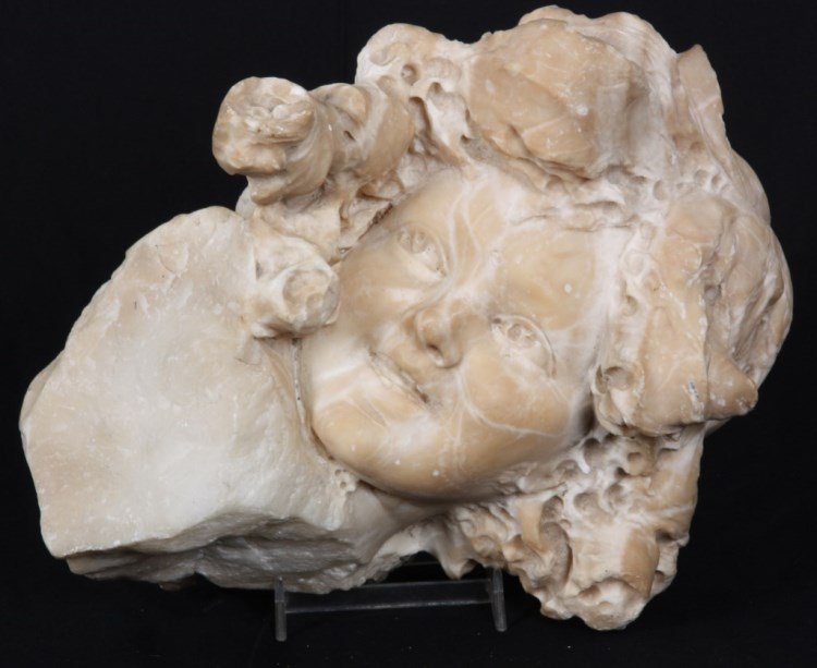 Carved Alabaster Bust of a Girl: Carved Alabaster Bust of a Girl. Unsigned, 12 in. x 10 in. x 8 in.
