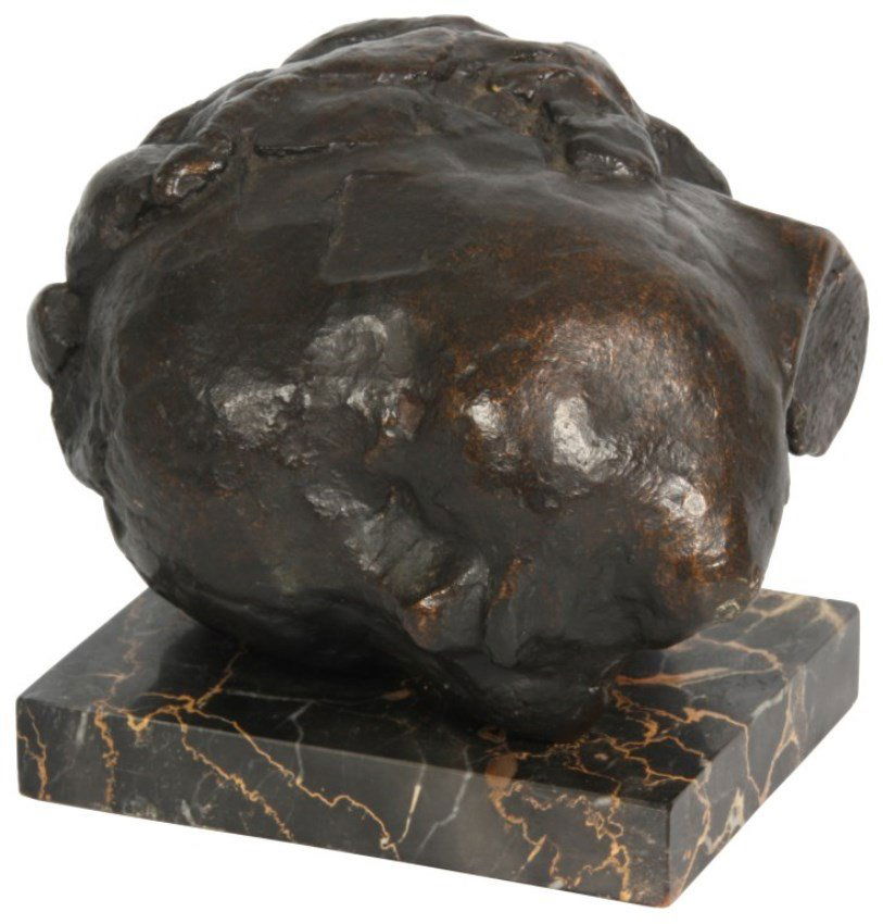 Constantin Brancusi Bronze Sleeping Baby Head: Constantin Brancusi Bronze Sleeping Baby Head. On a marble base, signed C. Brancusi, Copyright AMR 1971 (Alva Museum Replica). 5 in. high x 6 in. wide x 5 in. deep.