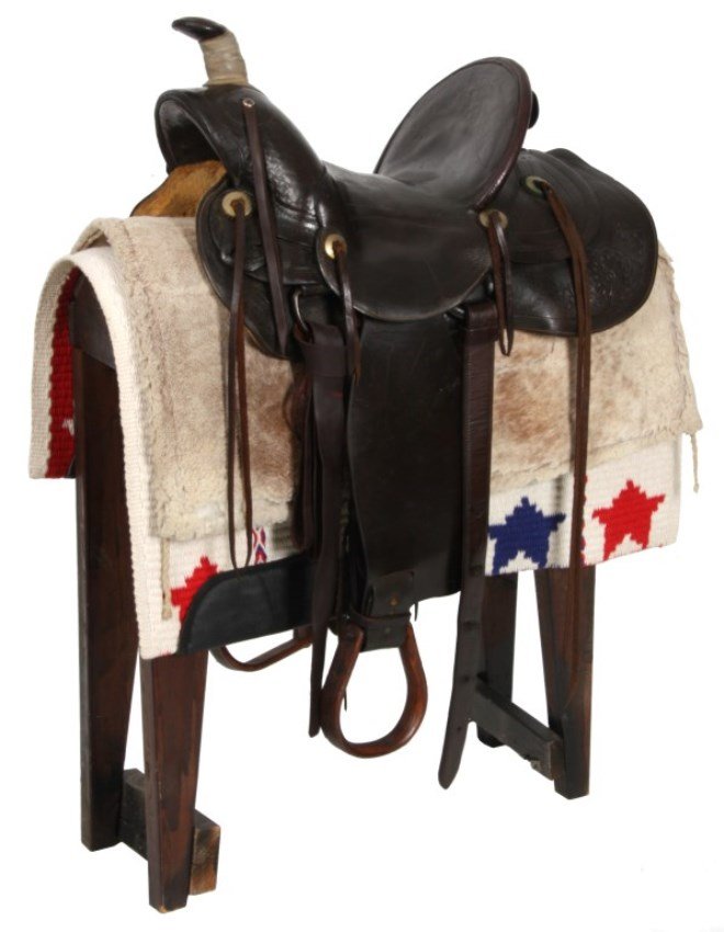 W.R. Thompson, Leather Western Style Saddle: W.R. Thompson, size 34 Leather Western Style Saddle. By the W.R Thomson Co., Rifle, Colorado.