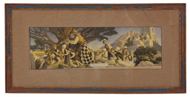 Framed Maxfield Parrish Print – The Pied Piper: Framed Maxfield Parrish Print – The Pied Piper. Copyright 1909, lower right. 6.5 in. high x 20.5 in. wide.
