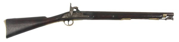 British Tower Percussion Cavalry Carbine: British Tower Percussion Cavalry Carbine; 20 in. long round barrel has a smooth bore approximately 68 caliber (about 17mm), has a swivel hinged ramrod with brass sleeves, brass cap at the fore end of 