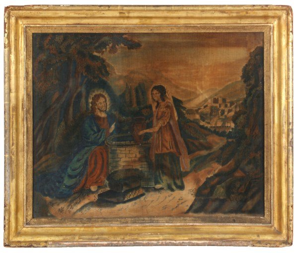 Rebecca At The Well 19th C. Theorem Painting (1 of 7)