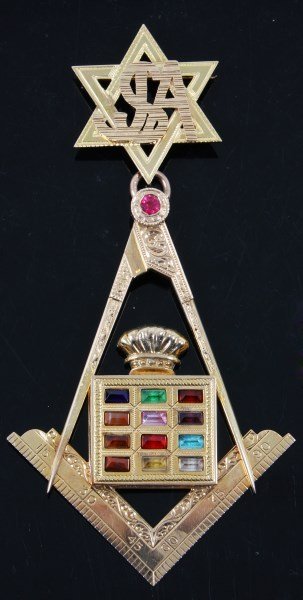 Large 14K Masonic Jeweled Badge (1 of 6)